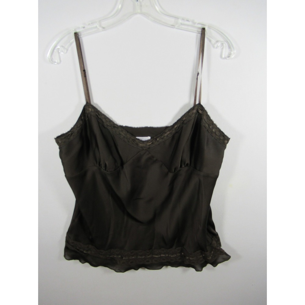 LOFT Satin Babydoll Tank Top Camisole Women Size 16 Brown Sleeveless Y2K
